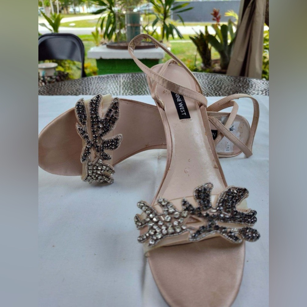 Nine West Jaime Lee Embellished Nude Sandal Heels